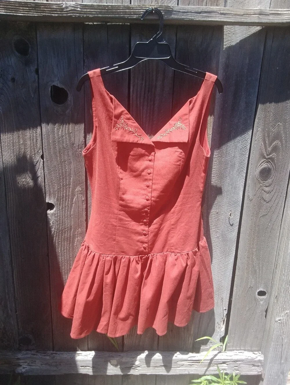 En Saison Megumi Mini Dress Linen Blend Tank Sporty Coquette Rust Orange-Brown